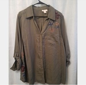 Cute floral embroidered button down